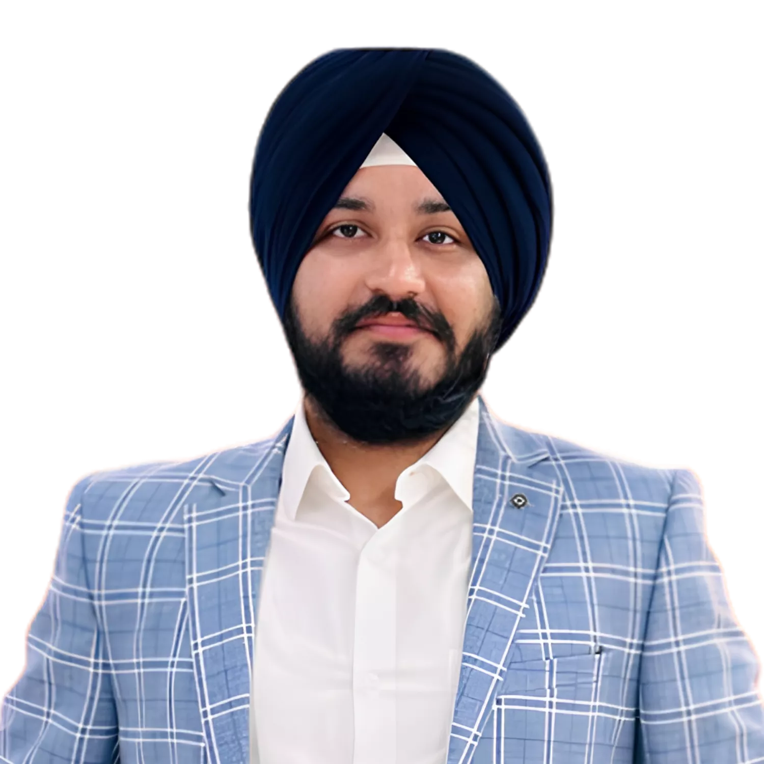 Portrait photo of Qutbuddin Habib, male with short hair, wearing a dark blazer and shirt, looking confident with folded arms